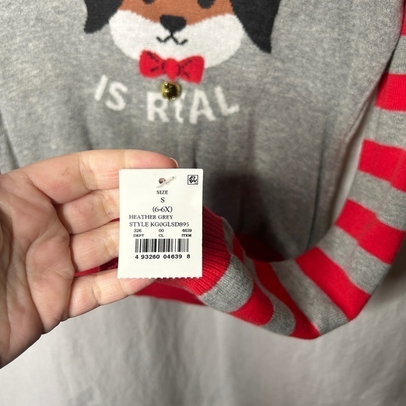 NWT The Snuggle is Real Puppy Ugly Christmas Sweater Grey Red size small 6-6x - Picture 4 of 7